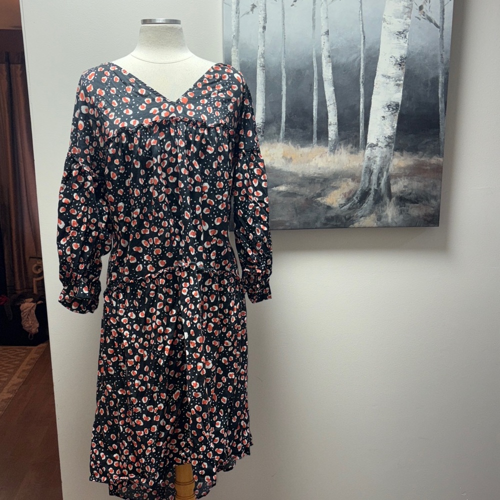 Who What Wear cotton Black Floral Long Sleeve Dress